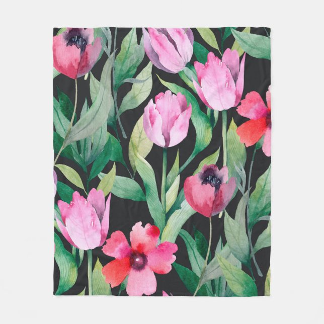 Vackert, sömlöst blommönster med vattenfärg  fleecefilt (Framsidan)