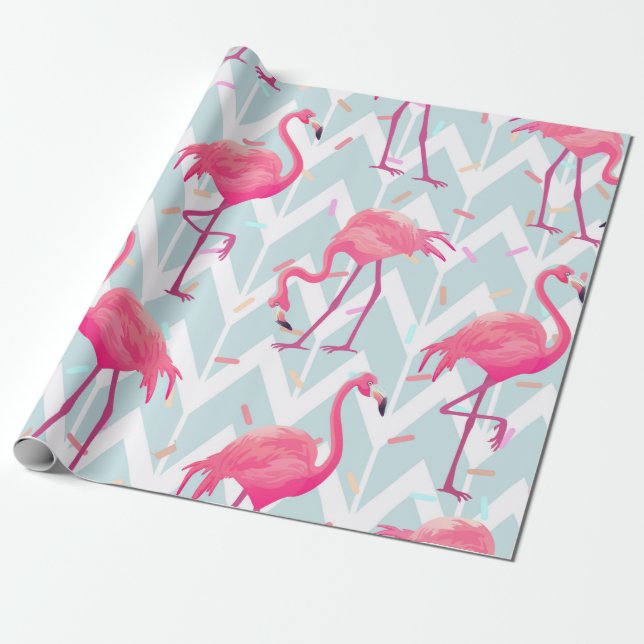 Vackert, sömlöst tropiska mönster med rosa flam presentpapper (Utrullad)