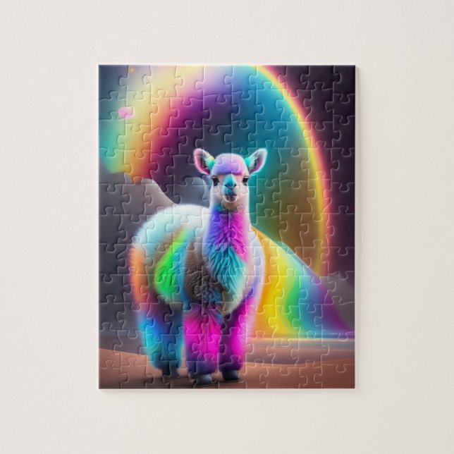 Vackert sötat färglöst Cute Fluffy Llama Pussel (Vertikal)
