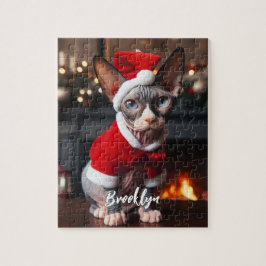 Vackert Sphynx Cat i Santa Hat Pussel