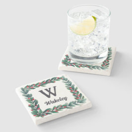 Vackert Square jul-utandningsmonogram Stenunderlägg