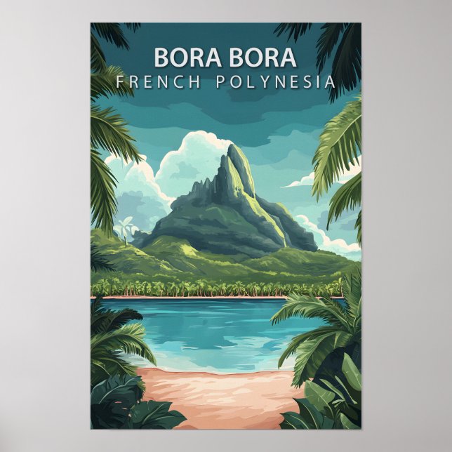 Vackert Ställe Bora Fransk Polynesia Travel Poster (Framsidan)