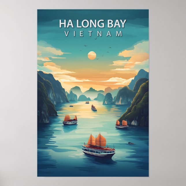 Vackert Ställe Ha Long Bay Vietnam Travel Poster (Framsidan)