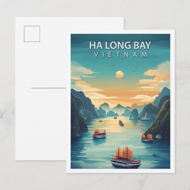 Vackert Ställe Ha Long Bay Vietnam Travel Vykort (Fram/baksida)