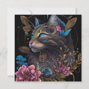 Vackert steampunk Maine Coon med blommor AI art