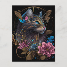 Vackert steampunk Maine Coon med blommor AI art