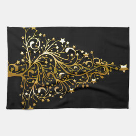 Vackert stjärnmetalliskt guld Julgran Kökshandduk