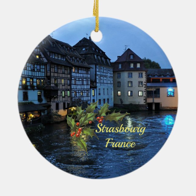 Vackert Strasbourg, Frankrike med julklapp Julgransprydnad Keramik (Baksidan)