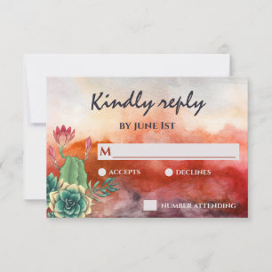 Vackert Succulent Sunset Burnt Orange Bröllop OSA Kort