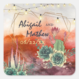 Vackert Succulent Sunset Heart Geometric Bröllop Fyrkantigt Klistermärke