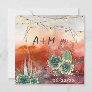 Vackert Succulent Sunset Heart Geometric Bröllop Inbjudningar