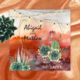 Vackert Succulent Sunset Heart Geometric Bröllop Inbjudningar