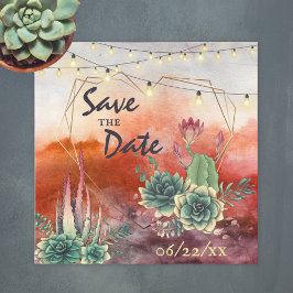 Vackert Succulent Sunset Heart Geometric Bröllop Spara Datumet