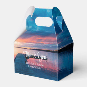Vackert Sunset på en Lugn Sjö Bröllop Tack Presentaskar
