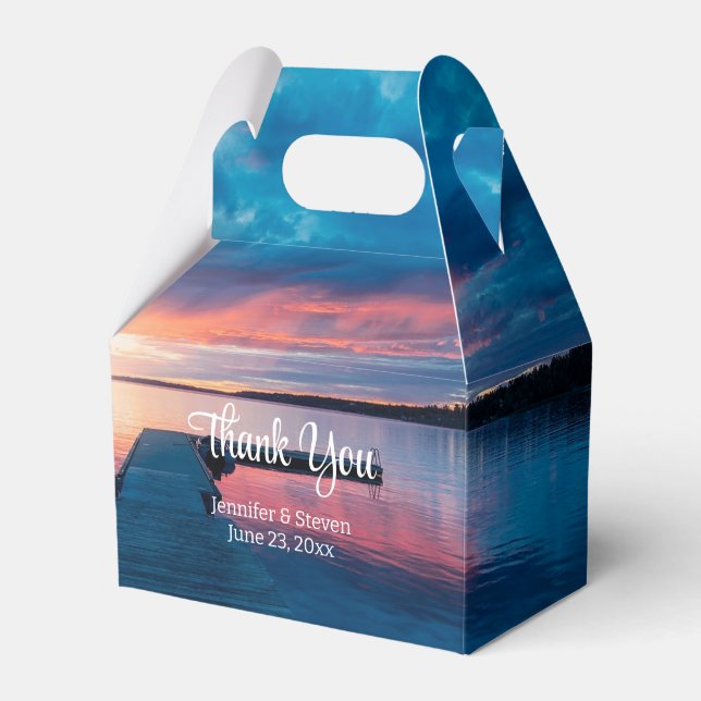 Vackert Sunset på en Lugn Sjö Bröllop Tack Presentaskar (Framsidan Sidan)