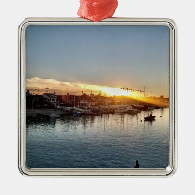 Vackert Sunset vid hamnen på Balboa Julgransprydnad Metall (Framsidan)