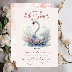 Vackert Svan Rosa Blommigt Damask Girl Baby Shower Inbjudningar