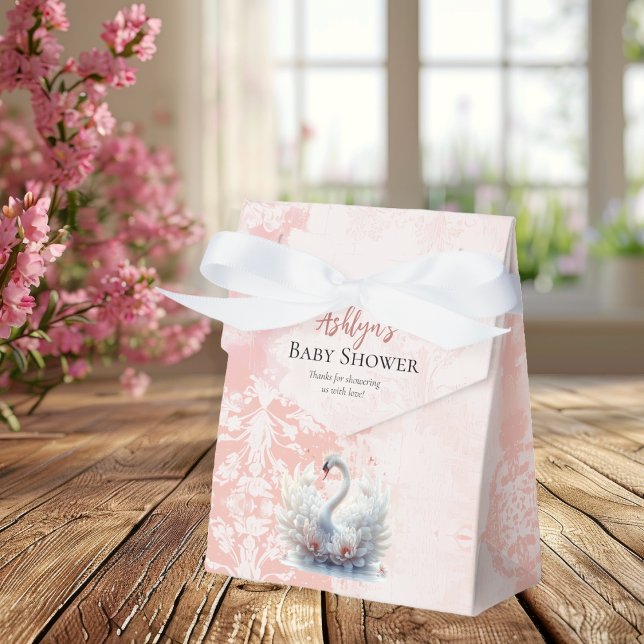 Vackert Svan Rosa Blommigt Damask Girl Baby Shower Presentaskar (Beautiful Swan Pink Floral Damask Girl Baby Shower Favor Bag)