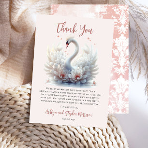 Vackert Svan Rosa Blommigt Damask Girl Baby Shower Tack Kort