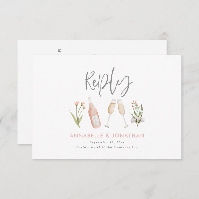 Vackert svar på rosa blommigt girly bröllop (Fram/baksida)