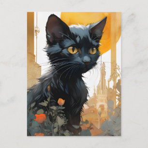 Vackert svart katt vykort