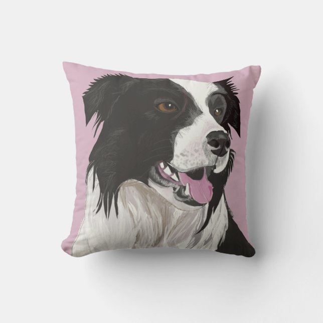 Vackert svart och vit Collie med brunt ögon Kudde (Framsida)