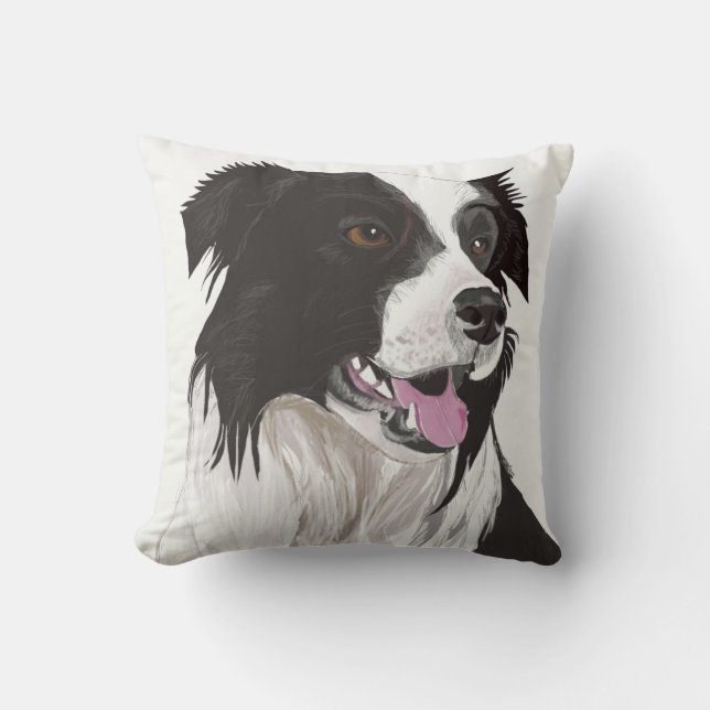 Vackert svart och vit Collie med brunt ögon Kudde (Framsida)