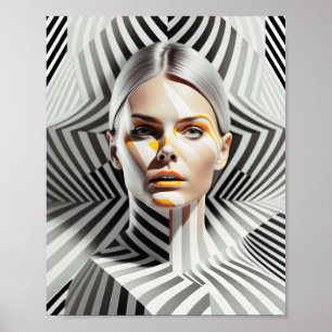 Vackert svart och vit konst av honkön Porträtt Poster