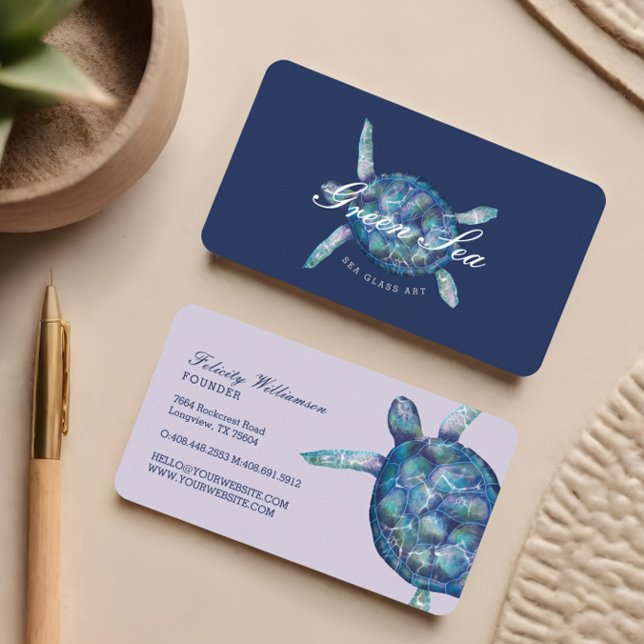 Vackert Swimming Ocean Sea Turtle Illustration Visitkort (Beautiful Swimming Ocean Sea Turtle Illustration Business Card)