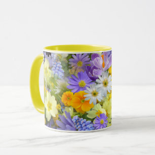 Vackert system med färgade blommor mugg