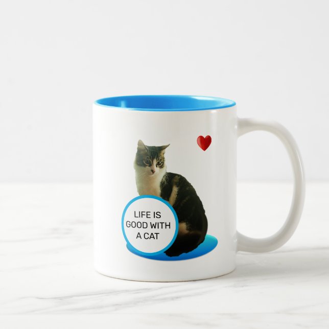 Vackert Tabby katt & Heart tvåtonskaffe Mugg (Höger)