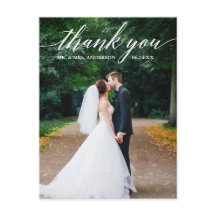 Vackert tackkort med kalligrafi för bröllopsfoto