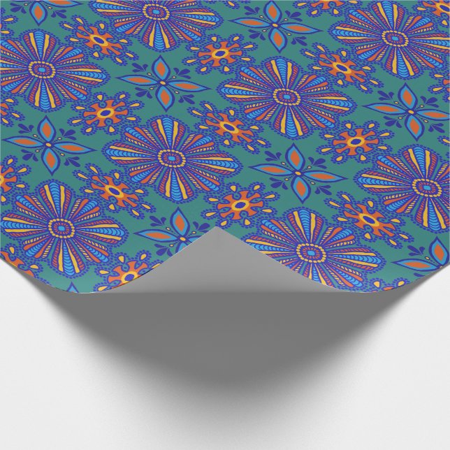 Vackert Teal Boho Talavera Tile Presentpapper (Hörn)