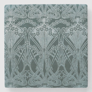 Vackert,teal silver,art nouveau mönster,blommigt, stenunderlägg