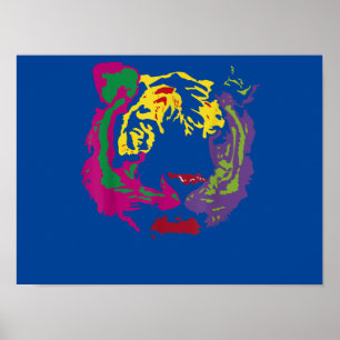 Vackert Tiger Ansikte Rasta Färger Stil Poster