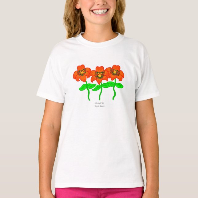 Vackert Tiger Lilies Girls White Basic T Shirt (Framsida)