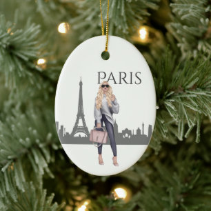 Vackert Trendig Girl i Paris jul Julgransprydnad Keramik