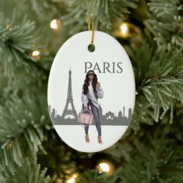 Vackert Trendig Girl i Paris jul Julgransprydnad Keramik