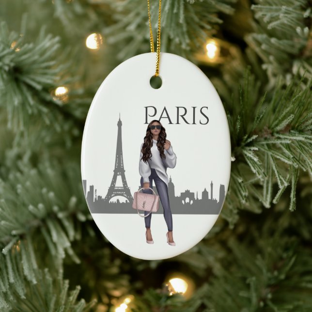 Vackert Trendig Girl i Paris jul Julgransprydnad Keramik (Träd)