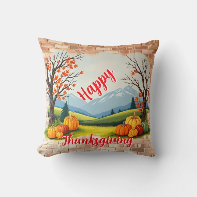 Vackert Trendig Happy thanksgiving Fall Kudde (Framsida)
