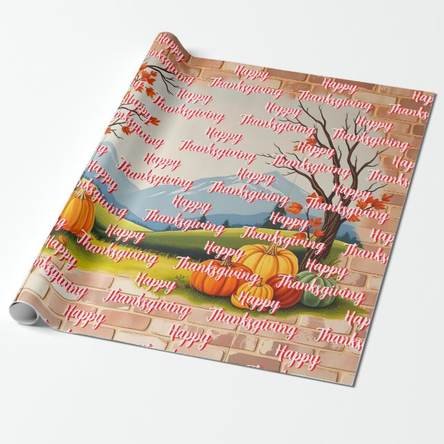 Vackert Trendig Happy thanksgiving Fall Presentpapper (Utrullad)