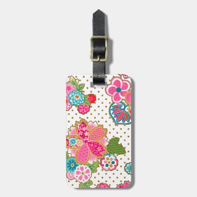 Vackert trendig Japanska vår blommigten Bagagebricka (Vertikal Framsida)