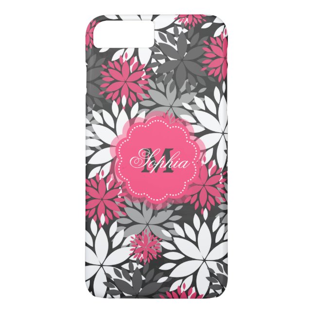 Vackert trendig monogram blommönster Case-Mate iPhone skal (Baksida)