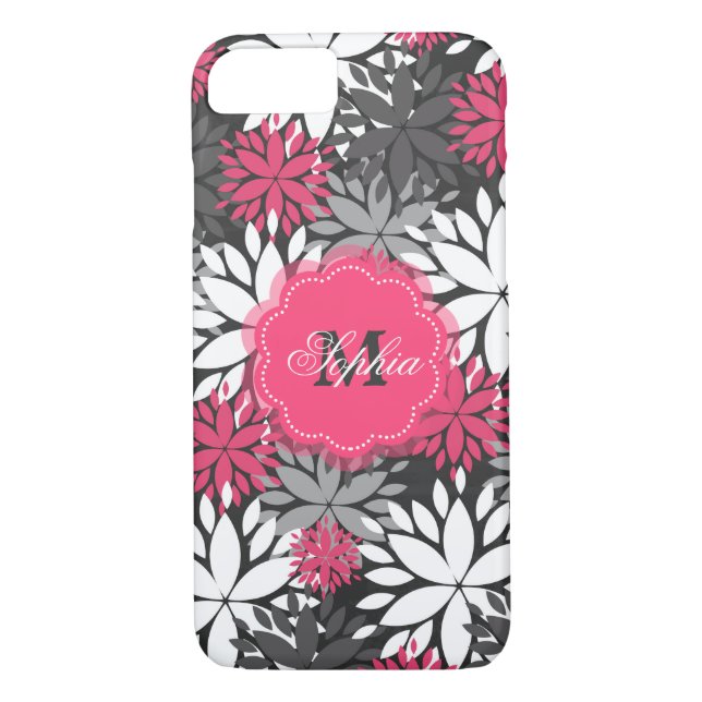Vackert trendig monogram blommönster Case-Mate iPhone skal (Baksida)