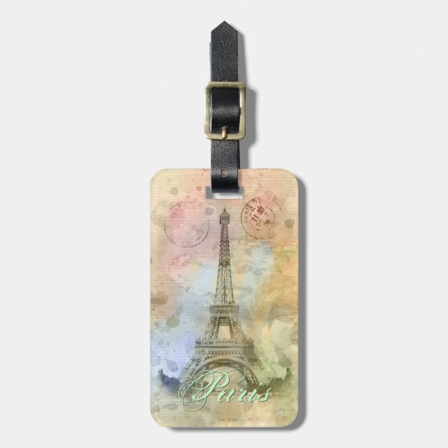 Vackert trendig vintage Eiffel Torn Frankrike Bagagebricka (Vertikal Framsida)