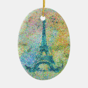 Vackert trendig vintage Eiffel Torn Frankrike Julgransprydnad Keramik