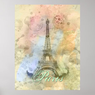 Vackert trendig vintage Eiffel Torn Frankrike Poster