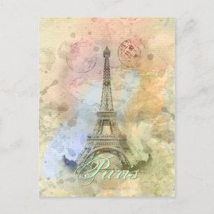 Vackert trendig vintage Eiffel Torn Frankrike Vykort