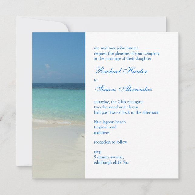 Vackert Tropical Beach Wedding Inbjudningar (Framsida)