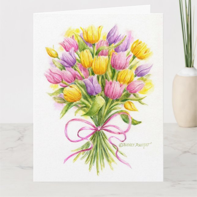 Vackert Tulip Bouquet Big Greeting Card Tack Kort (Framsida)